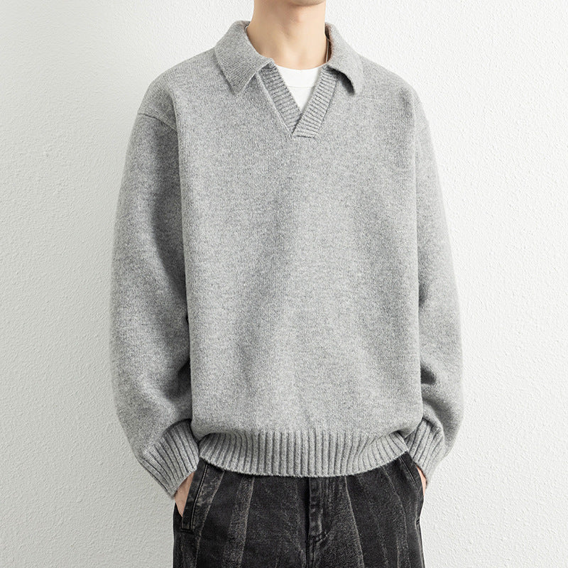 Men’s Loose Fit Pullover Sweatshirt Ribbed Collar