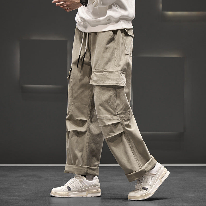 Unisex Straight-Leg Pants Multiple Pockets