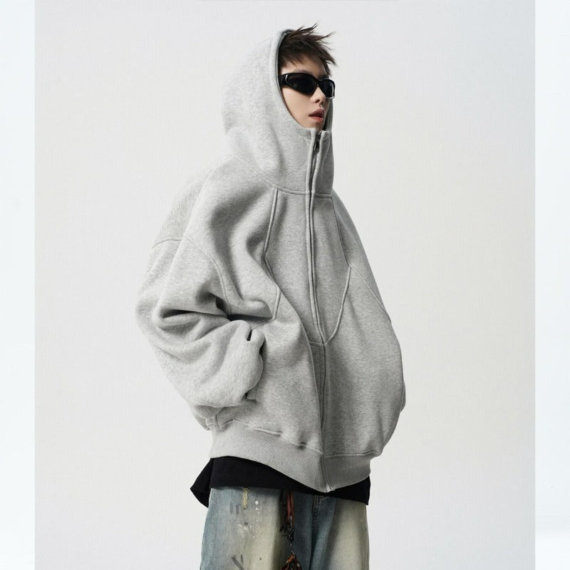 Unisex Loose Fit Hoodie Jacket Zipper Closure