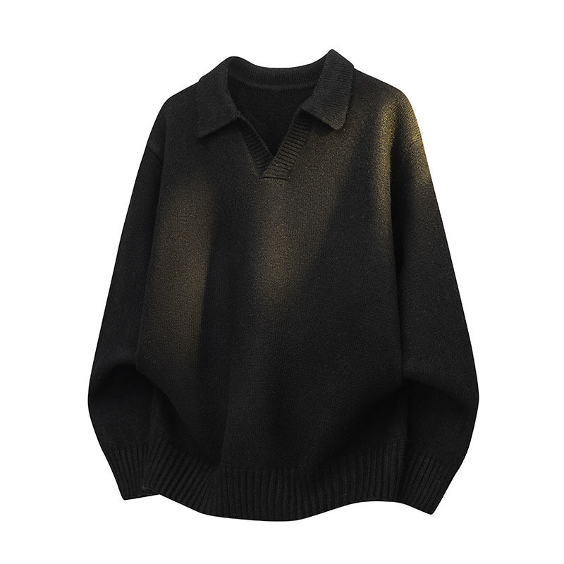 Men’s Loose Fit Pullover Sweatshirt Ribbed Collar