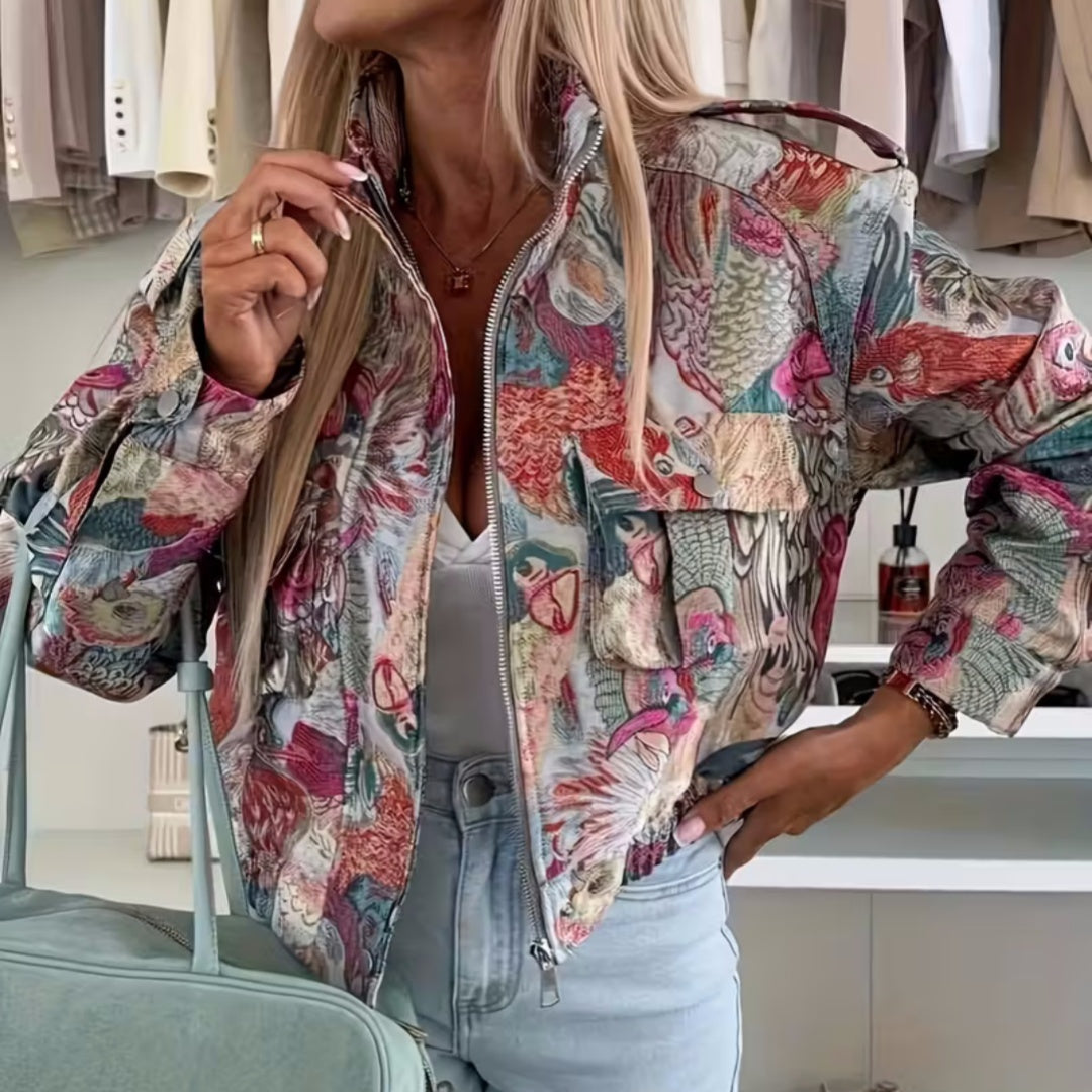 Women’s Printed Corduroy Jacket with Peacock Design