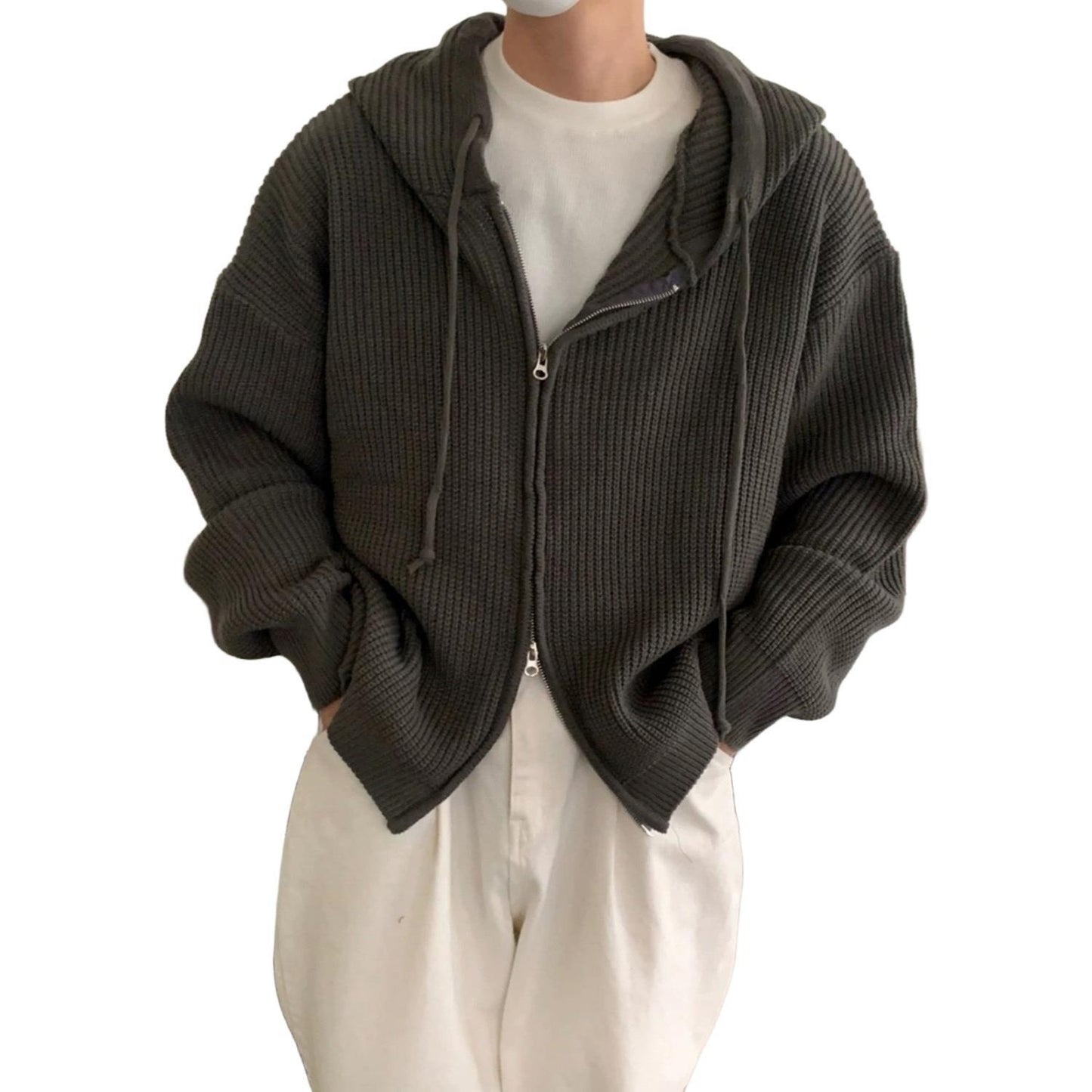 Men’s Zip-Through Cardigan Hoodie Zipper Closure