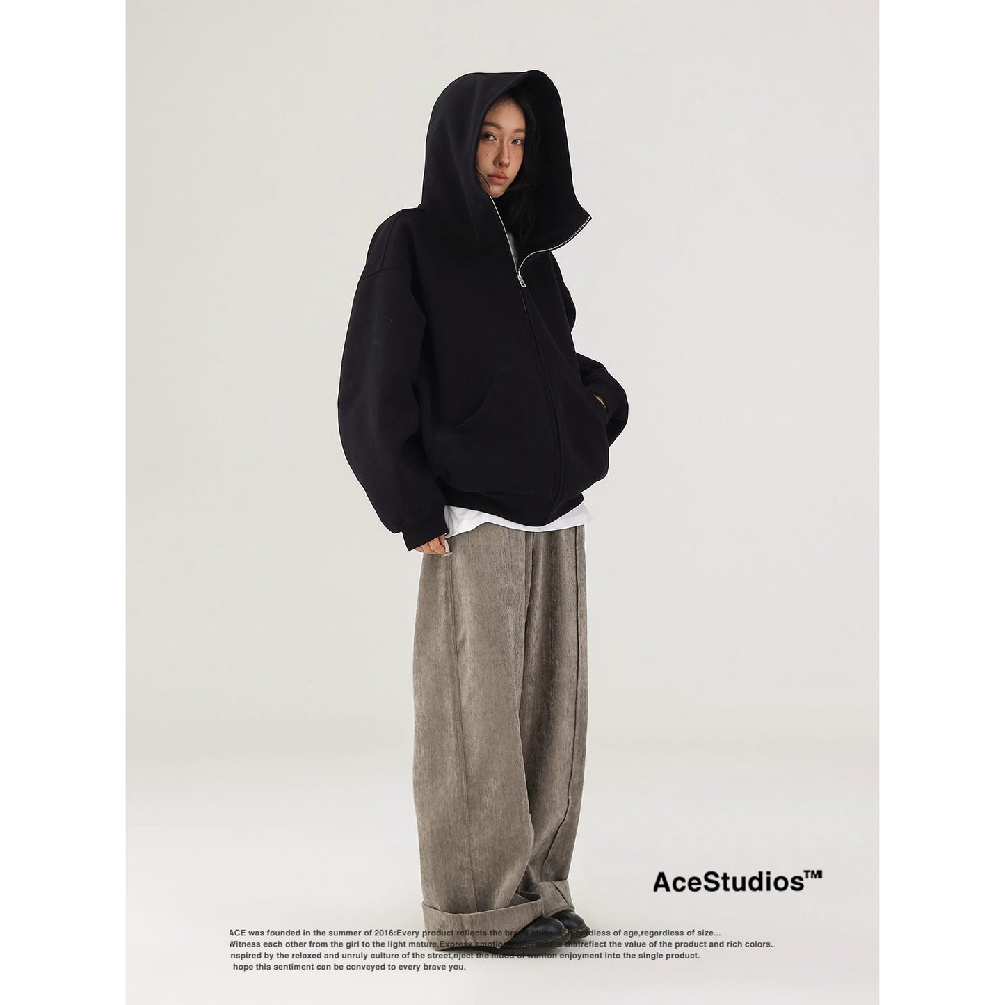 Unisex Loose Fit Cardigan Zip-Through Front Closure