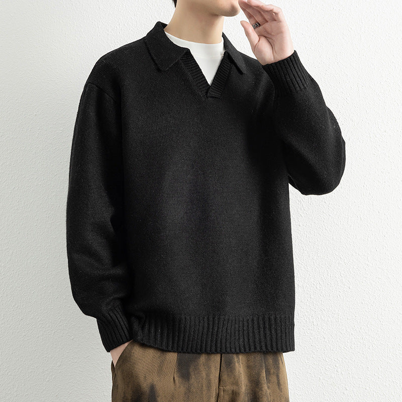Men’s Loose Fit Pullover Sweatshirt Ribbed Collar