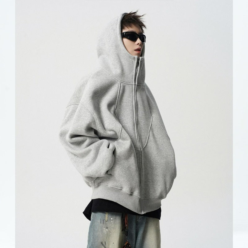 Unisex Loose Fit Hoodie Jacket Zipper Closure