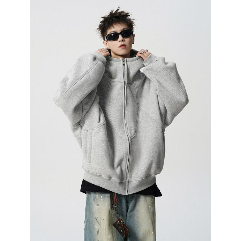 Unisex Loose Fit Hoodie Jacket Zipper Closure