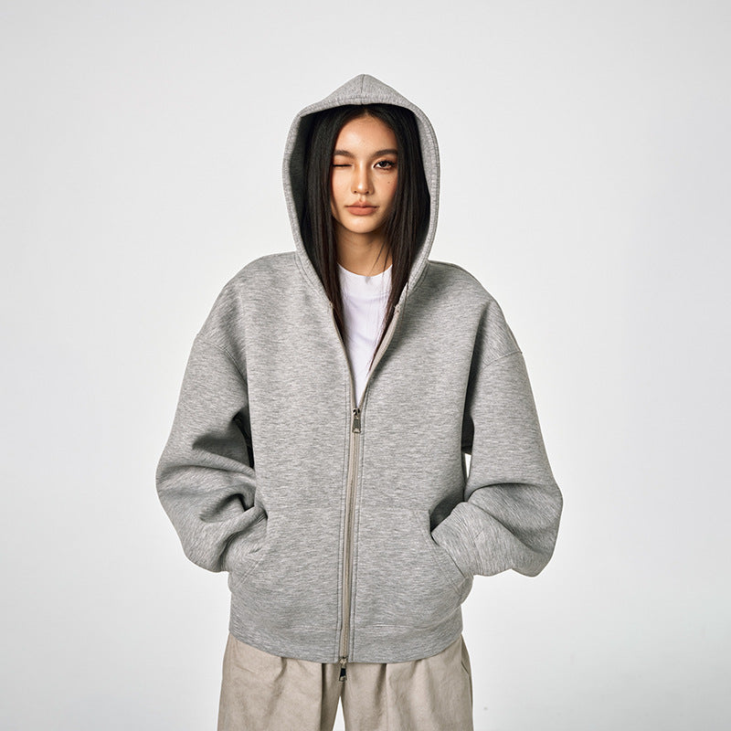 Unisex Loose Fit Zip-Through Jacket Dual Zipper