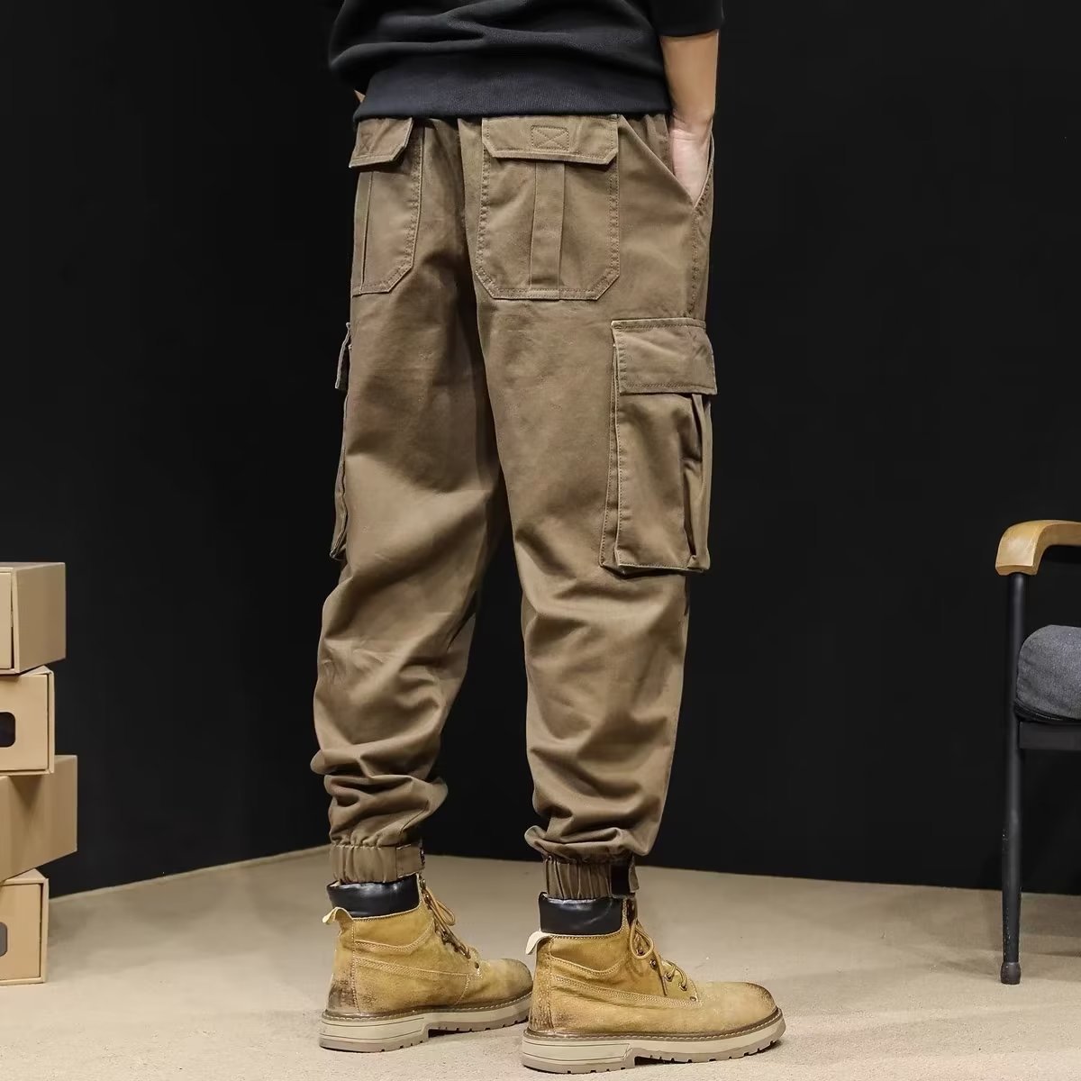 Unisex Tapered Pants Multiple Pockets