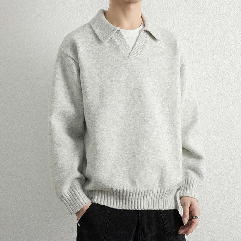 Men’s Loose Fit Pullover Sweatshirt Ribbed Collar