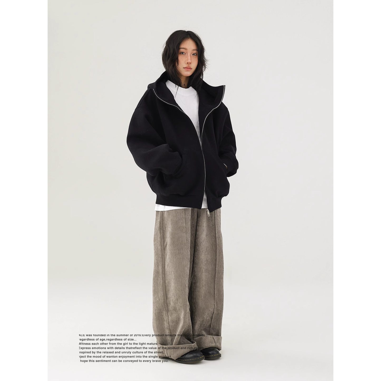Unisex Loose Fit Cardigan Zip-Through Front Closure