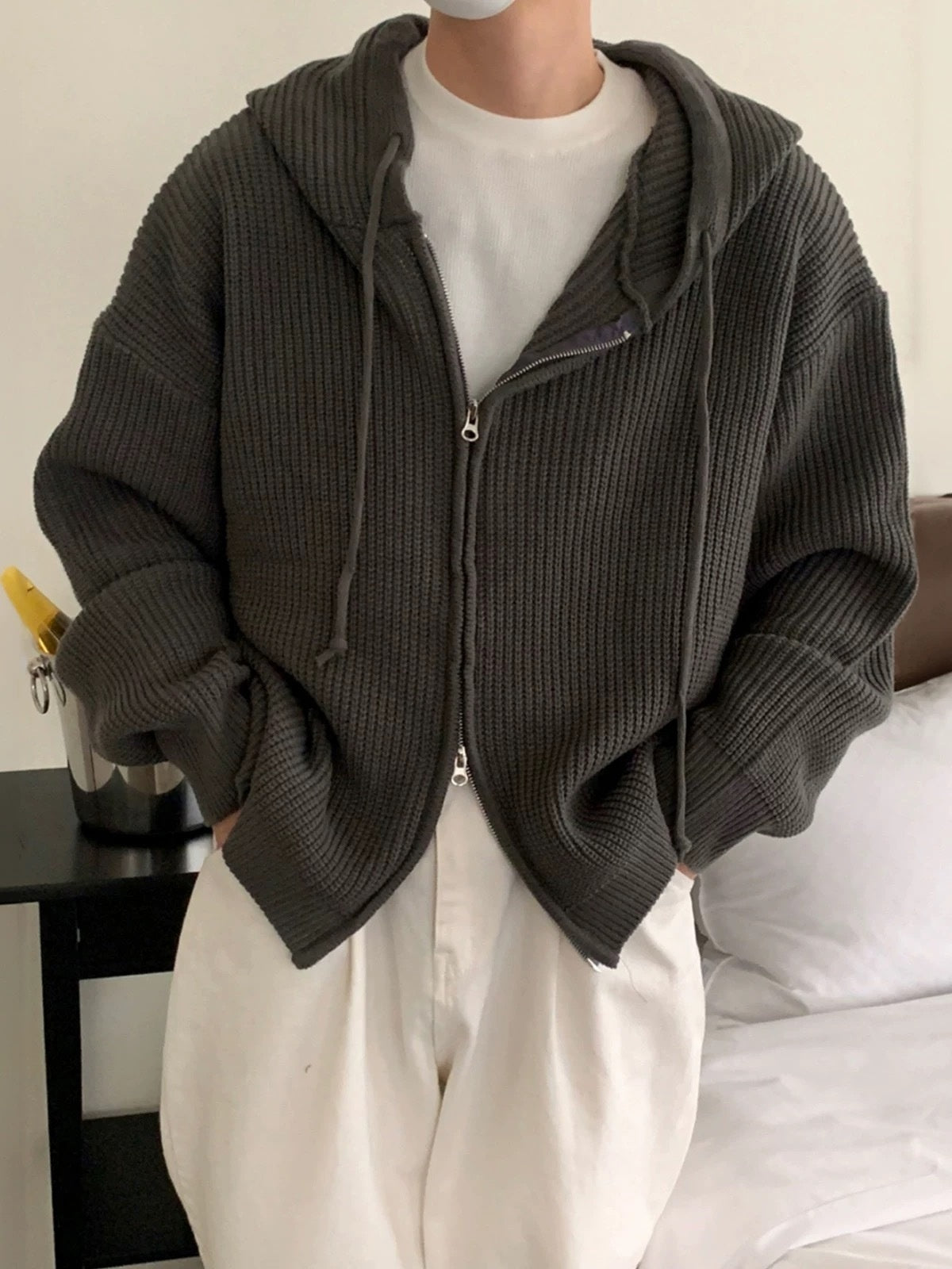 Men’s Zip-Through Cardigan Hoodie Zipper Closure