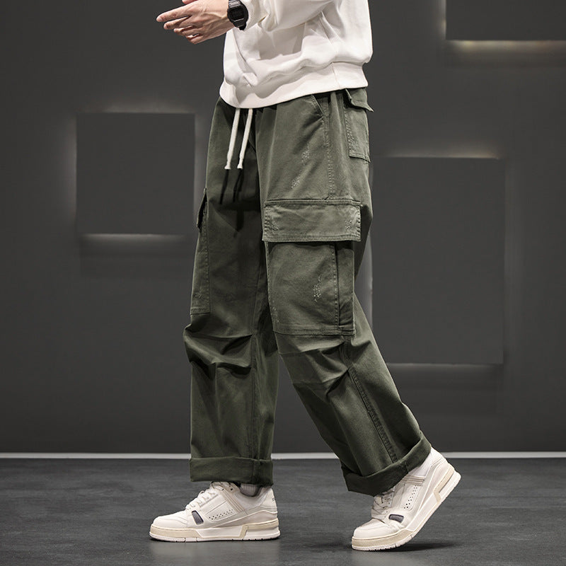 Unisex Straight-Leg Pants Multiple Pockets