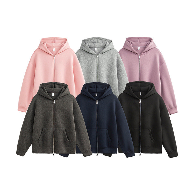 Unisex Loose Fit Zip-Through Jacket Dual Zipper