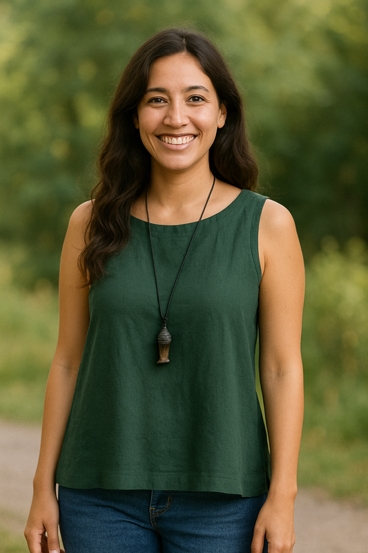 Sleeveless top with round neckline