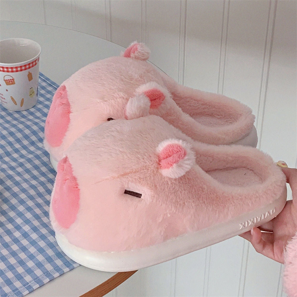 Women’s Slip-On Slippers Plush Motif