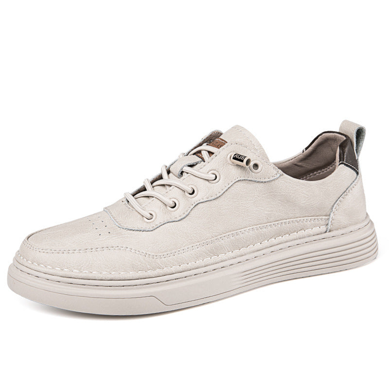 Unisex Low-top Cowhide Leather Lace-up Flat Shoes