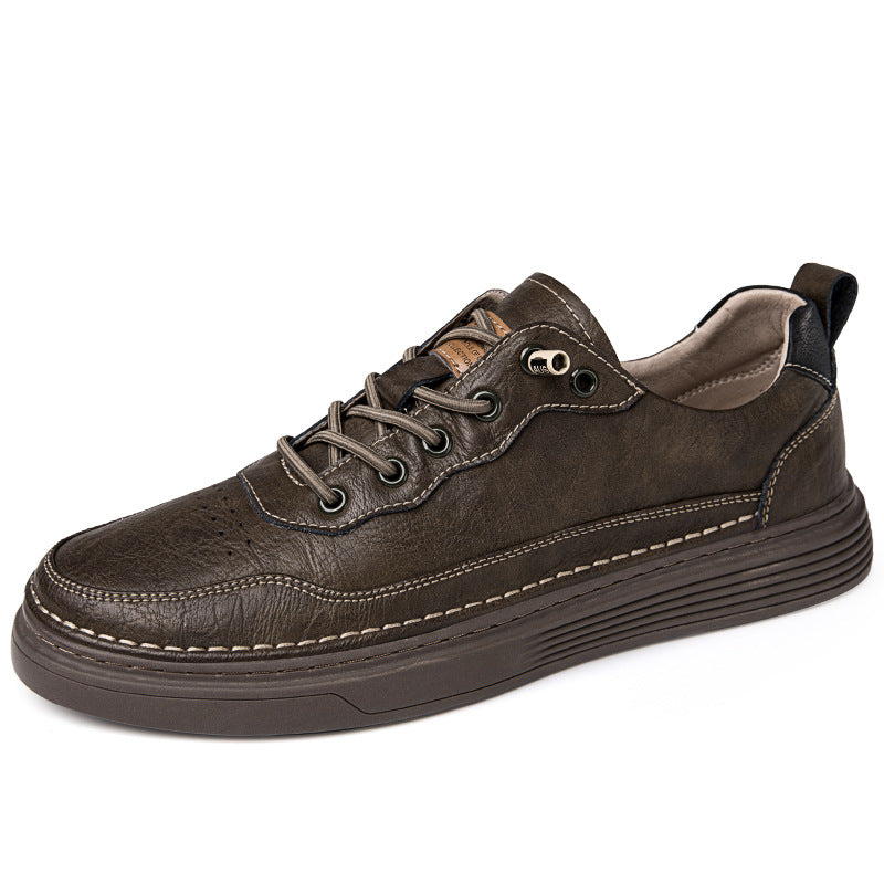 Unisex Low-top Cowhide Leather Lace-up Flat Shoes