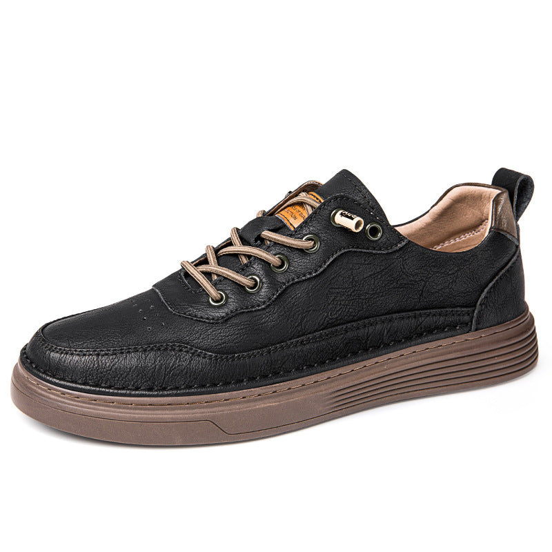 Unisex Low-top Cowhide Leather Lace-up Flat Shoes