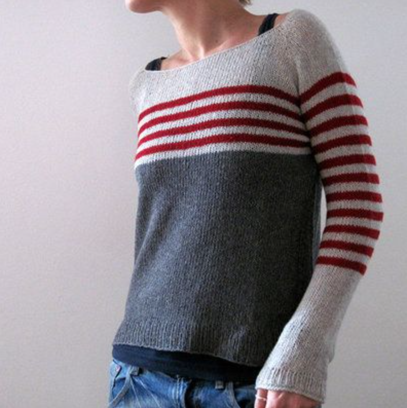 Knitted sweater with striped design