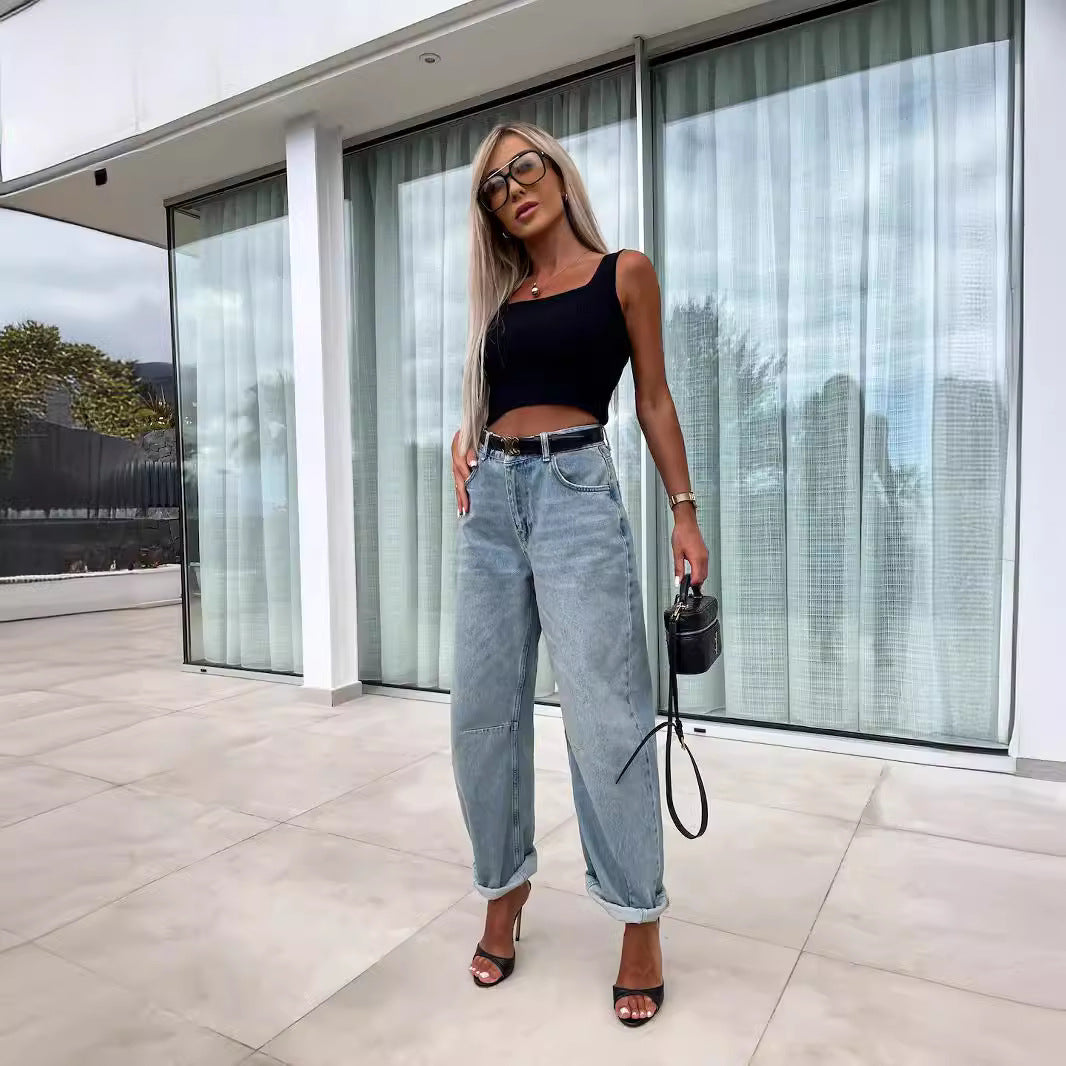 Unisex Straight-Leg Jeans Distressed Detail