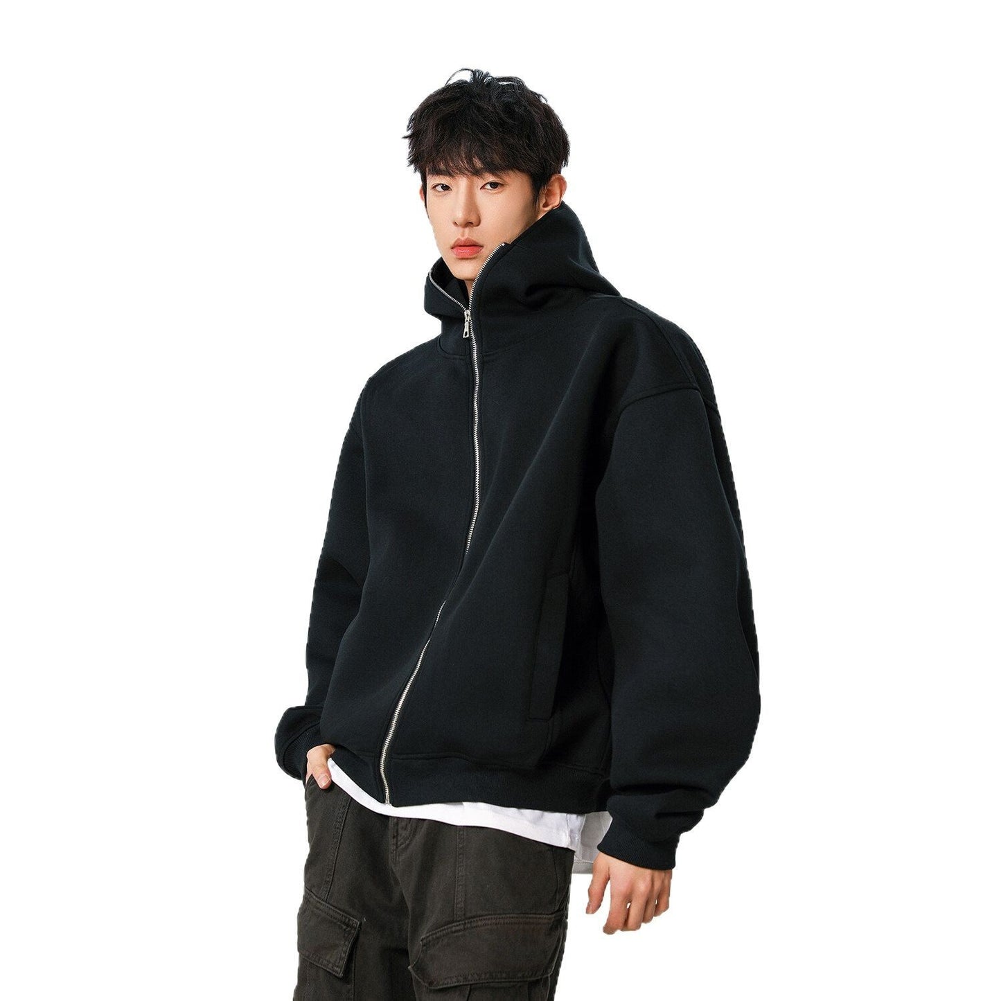 Loose-fit hooded jacket with full-zip closure