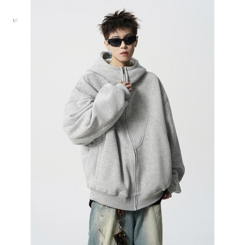 Unisex Loose Fit Hoodie Jacket Zipper Closure