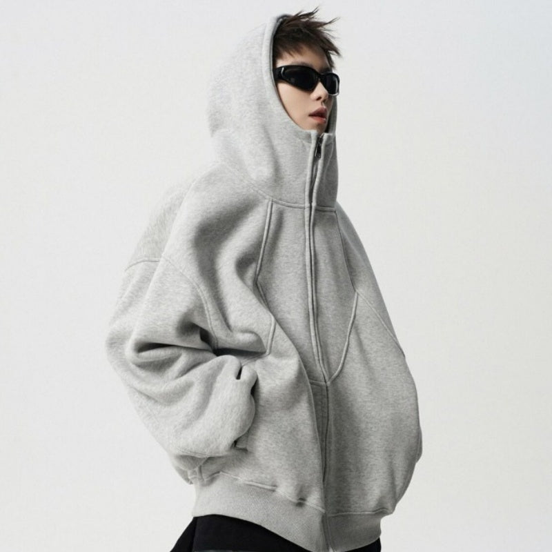Unisex Loose Fit Hoodie Jacket Zipper Closure