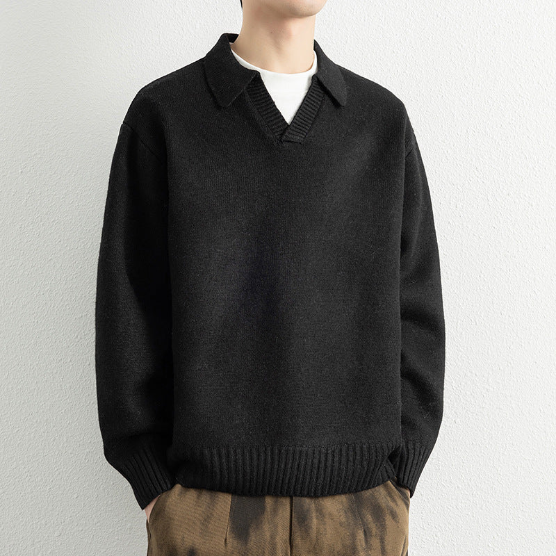 Men’s Loose Fit Pullover Sweatshirt Ribbed Collar