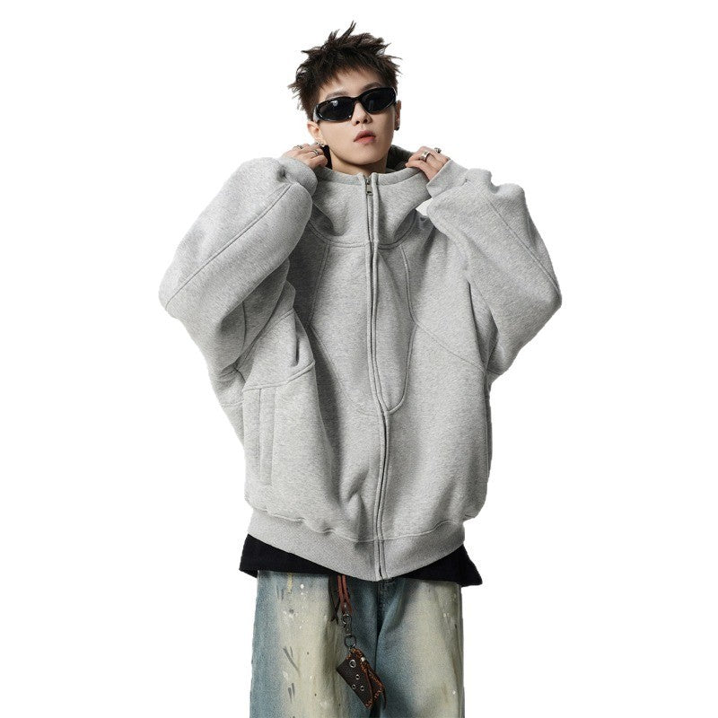 Unisex Loose Fit Hoodie Jacket Zipper Closure