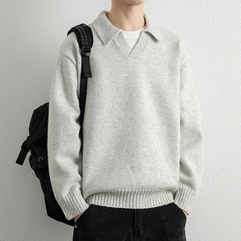 Men’s Loose Fit Pullover Sweatshirt Ribbed Collar
