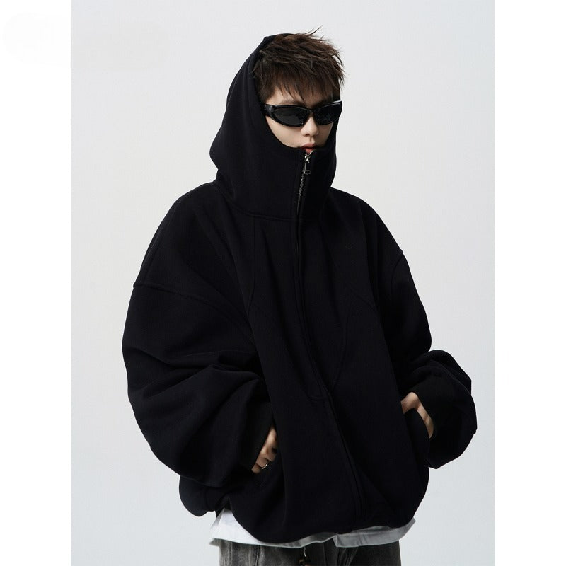 Unisex Loose Fit Hoodie Jacket Zipper Closure