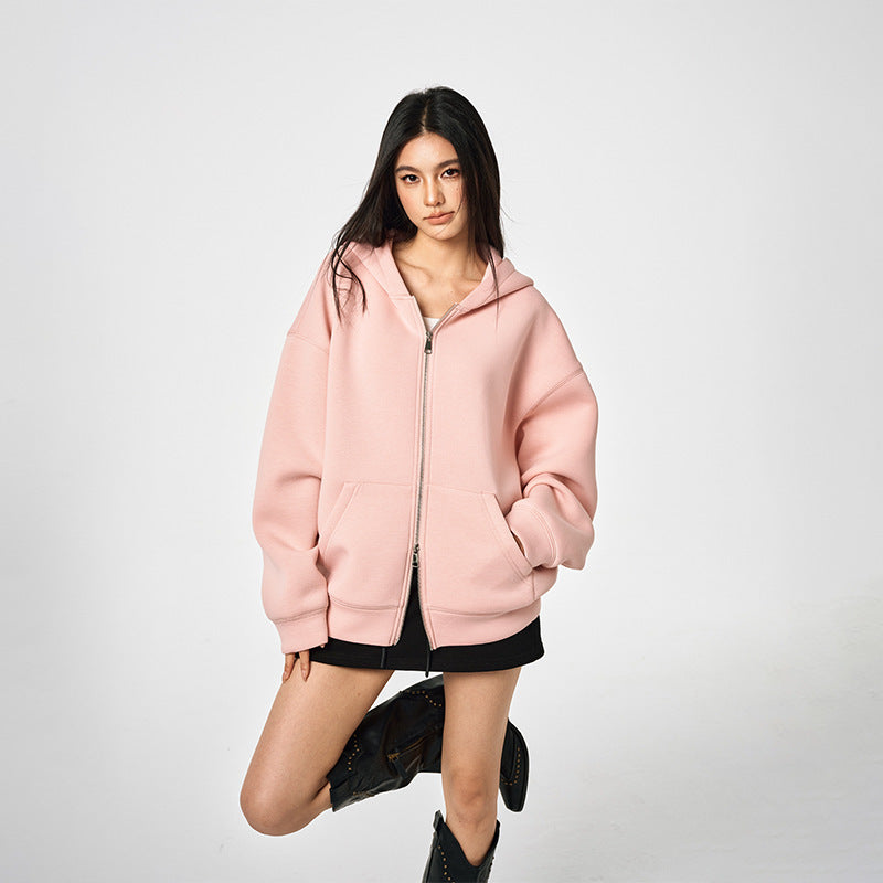 Unisex Loose Fit Zip-Through Jacket Dual Zipper