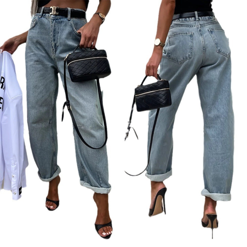 Unisex Straight-Leg Jeans Distressed Detail