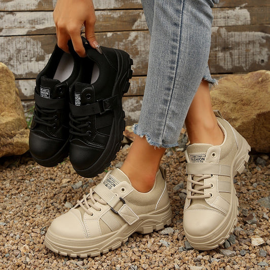 Lace-up Canvas Shoes with Hook Design and Thick Sole