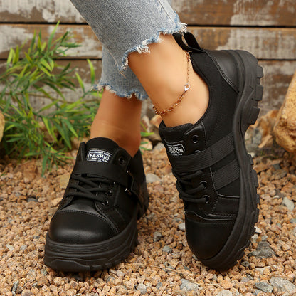 Lace-up Canvas Shoes with Hook Design and Thick Sole