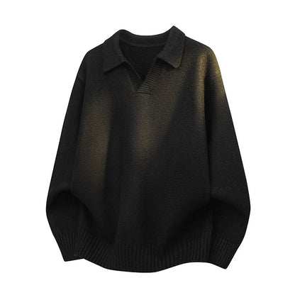 Men’s Loose Fit Pullover Sweatshirt Ribbed Collar