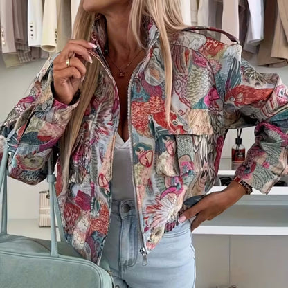 Women’s Printed Corduroy Jacket with Peacock Design