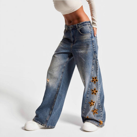 Women’s High-waist Loose-fit Embroidered Jeans