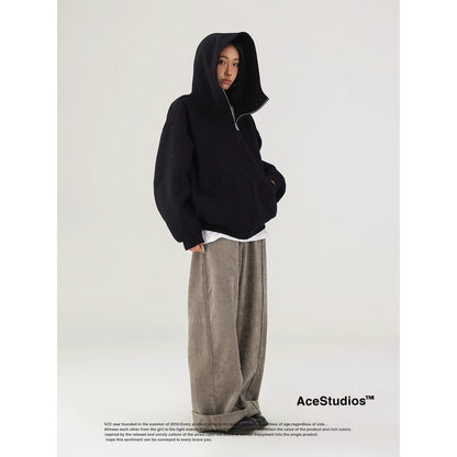 Unisex Loose Fit Cardigan Zip-Through Front Closure
