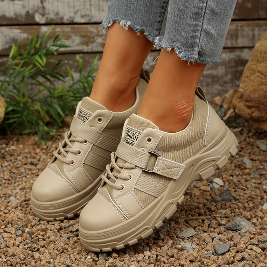 Lace-up Canvas Shoes with Hook Design and Thick Sole