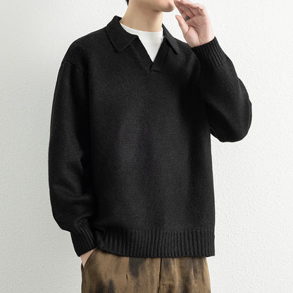 Men’s Loose Fit Pullover Sweatshirt Ribbed Collar