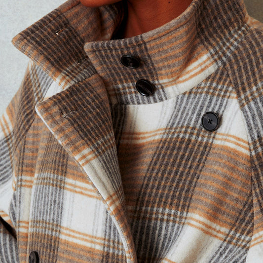 Women’s Plaid Long Coat with Waist Belt