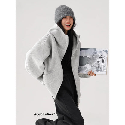 Unisex Loose Fit Cardigan Zip-Through Front Closure