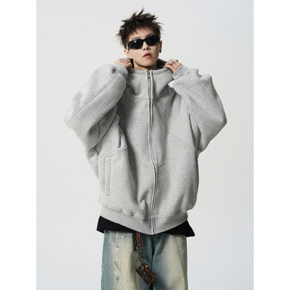 Unisex Loose Fit Hoodie Jacket Zipper Closure