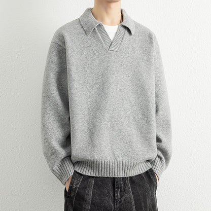 Men’s Loose Fit Pullover Sweatshirt Ribbed Collar
