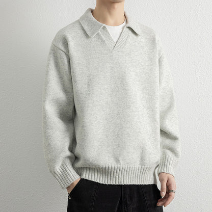 Men’s Loose Fit Pullover Sweatshirt Ribbed Collar