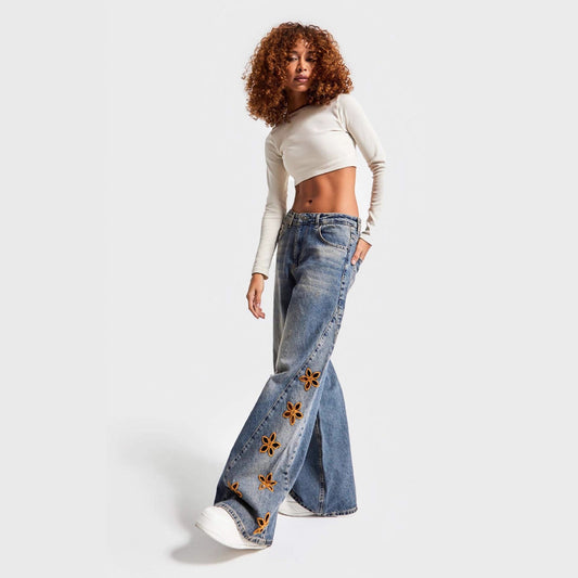 Women’s High-waist Loose-fit Embroidered Jeans
