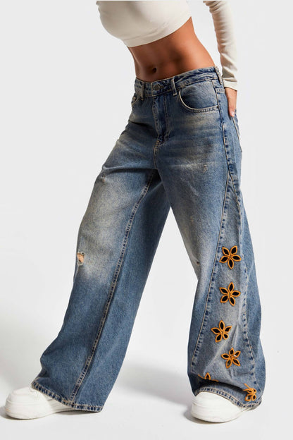 Women’s High-waist Loose-fit Embroidered Jeans