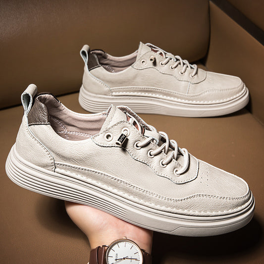 Unisex Low-top Cowhide Leather Lace-up Flat Shoes