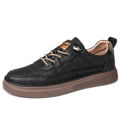 Unisex Low-top Cowhide Leather Lace-up Flat Shoes